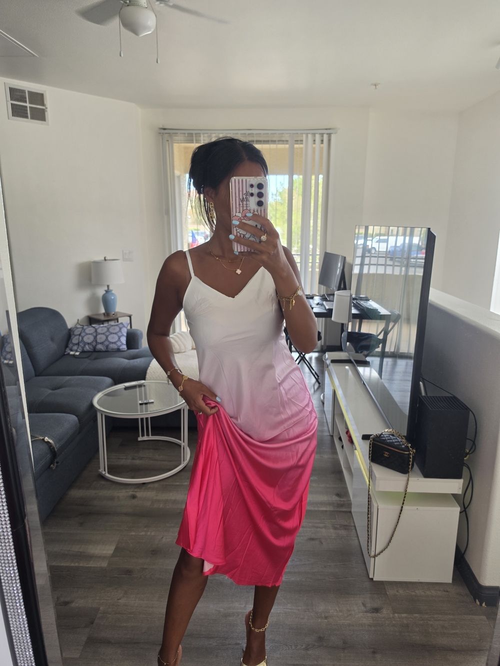 Pink Ombre Slip Dress Satin - Picture 3 of 16